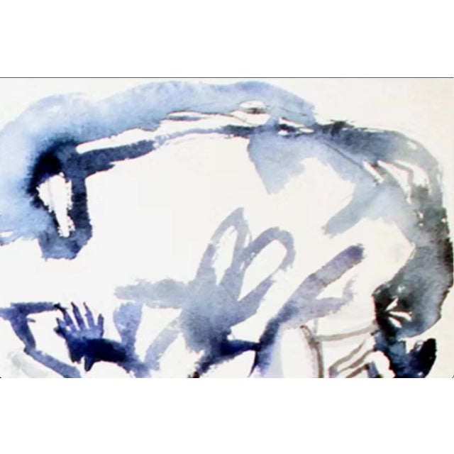 Blue - 2020, Abstract, Expressionist, Contemporary, Blues/White, Fine Art Watercolor Painting on Paper by Joe Ginsberg. For Sale - Image 4 of 5