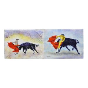 Late 20th Century Dom Dominic Mingolla Enamel on Copper Painting Spanish Matador 9 X 12 - A Pair