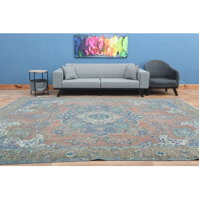 1970s 1970s Vintage Persian Handmade Wool Orange Oversized Rug For Sale - Image 5 of 11