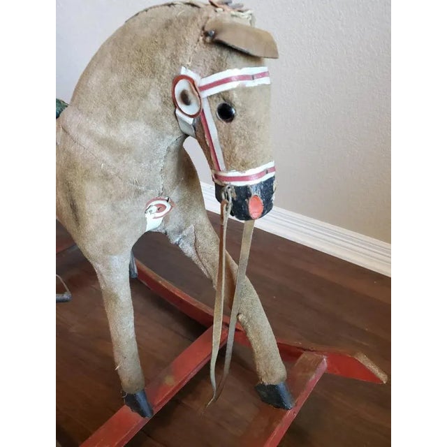 19th Century Antique American Carved & Painted Early Rocking Horse For Sale - Image 5 of 9