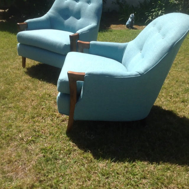Mid Century Modern Baby Blue Lounge Chairs - Pair For Sale - Image 4 of 7