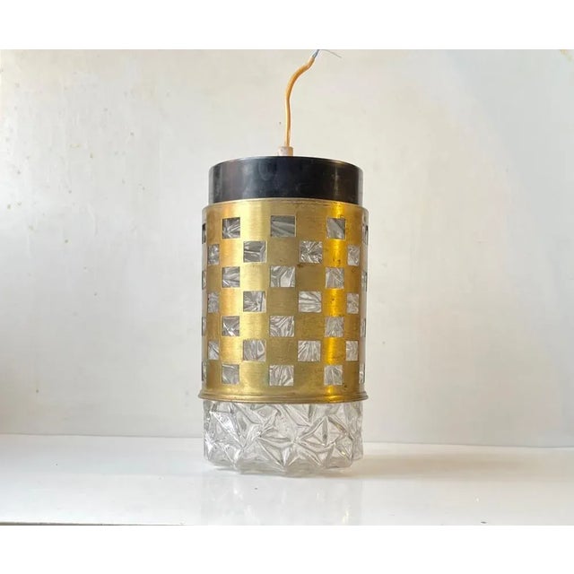 Metal Mid-Century Glass and Brass Pendant Lamp from Bünte & Remmler, 1960s For Sale - Image 7 of 7
