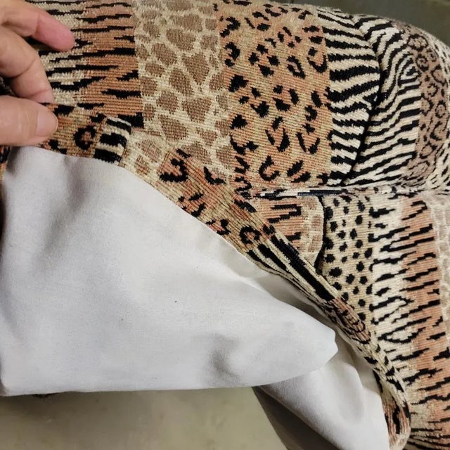 Wood Custom Animal Print Tufted Skirted Ottoman Cocktail Table With Matching Pillow For Sale - Image 7 of 8