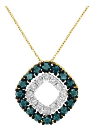 14K Yellow Gold Plated .925 Sterling Silver 1/2 Cttw Color Treated Diamond Square Pendant Necklace (Blue, Yellow, I2-I3 Clarity)