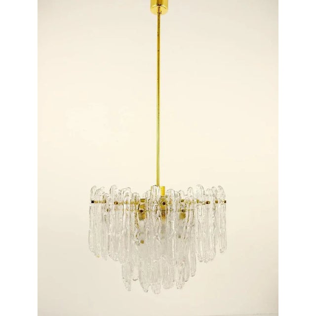Icicle Brass Ice Glass Chandelier attributed to Kinkeldey, Germany, 1960s For Sale - Image 3 of 11