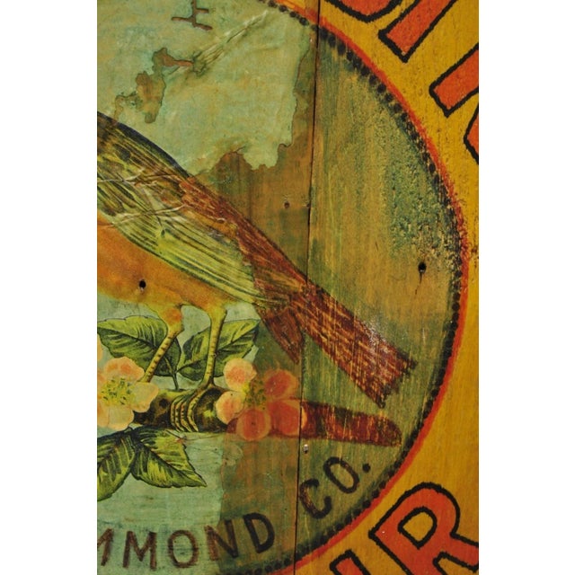 Wood Vintage Cock Robin Flour Aw Hammond Co Round Wood Advertisement Plaque For Sale - Image 7 of 11