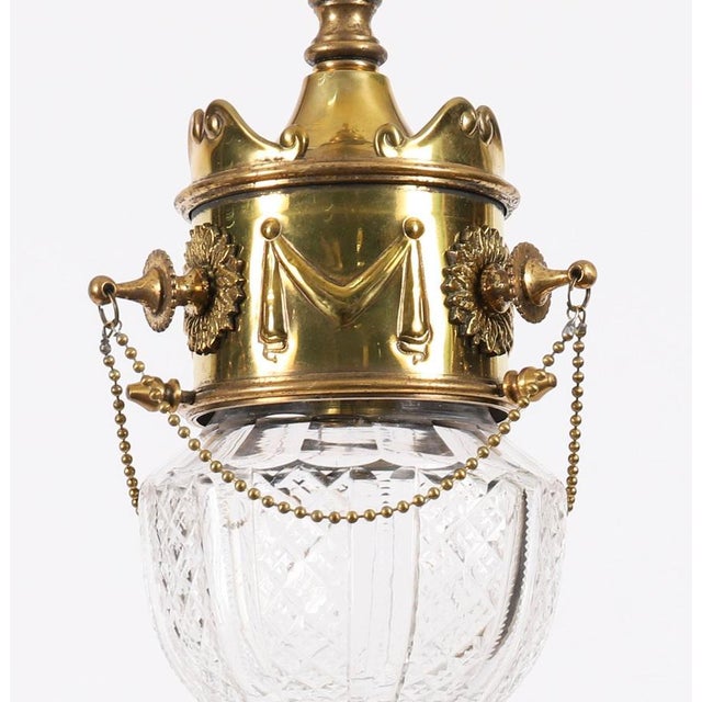 Antique Edwardian Brass and Cut Crystal Ceiling Light, 1900, Set of 2 For Sale - Image 11 of 16