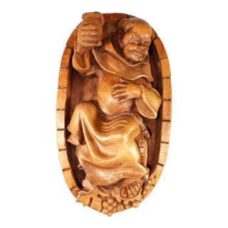 Vintage German Wood Carving Monk With Wine Glass For Sale