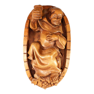 Vintage German Wood Carving Monk With Wine Glass
