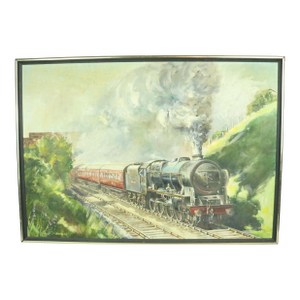 Railroad Theme Painting, Mid 20th Century