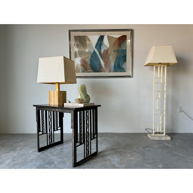 A beautiful Mid-century Modern organic beige cork and brass table lamp, Italy 1970s. One of a kind Italian table lamp...