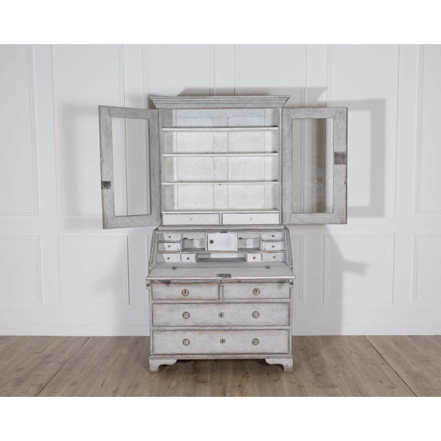 Gustavian (Swedish) Early 19th Century Swedish Painted Secretary Cupboard in Grey with Patina For Sale - Image 3 of 9
