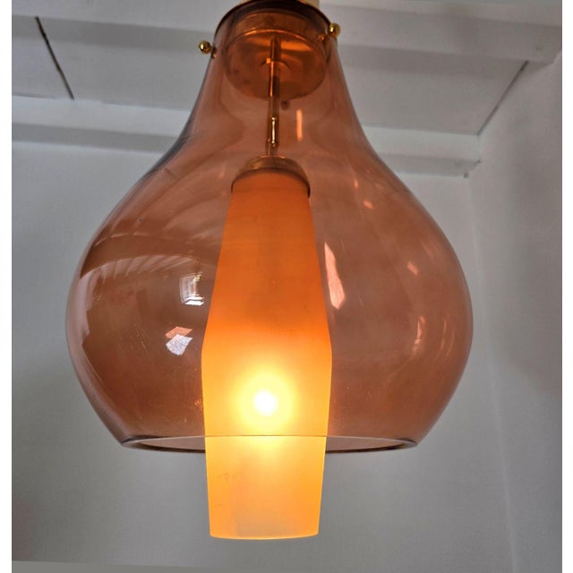 Salmon 1990s Pink and Amber Murano Glass Pendant Lights - Pair For Sale - Image 8 of 13