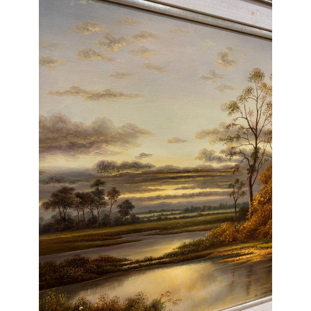 Silver Vintage Framed Landscape Oil Print on Canvas For Sale - Image 8 of 8