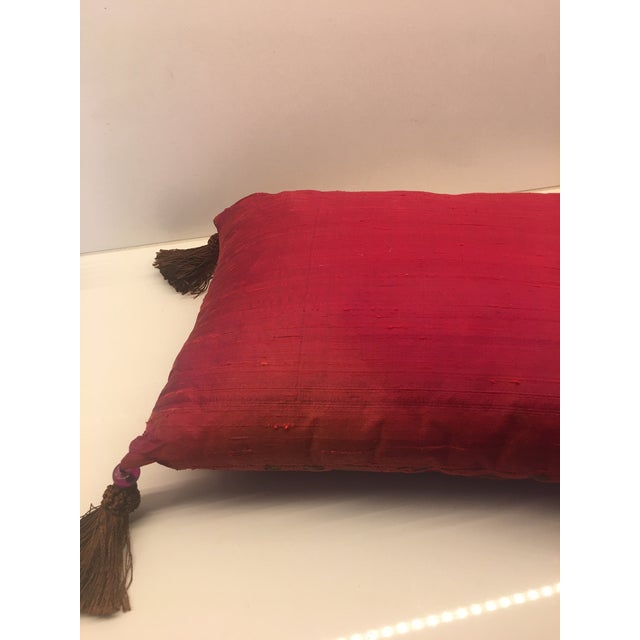 Raspberry Red Vintage Pair of Isabelle H.Hand Painted Cherry Silk, Accessary Pillows, For Sale - Image 8 of 9