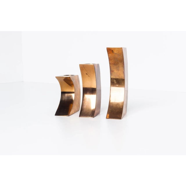 Set of 3 Vintage Solid Bronze Candle Holders by Monique Gerber For Sale In Chicago - Image 6 of 8