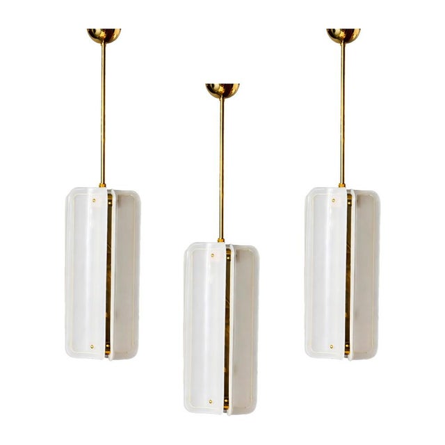 Mid-Century Modern Italian Pendant Lamp in Murano Glass and Brass For Sale - Image 9 of 9