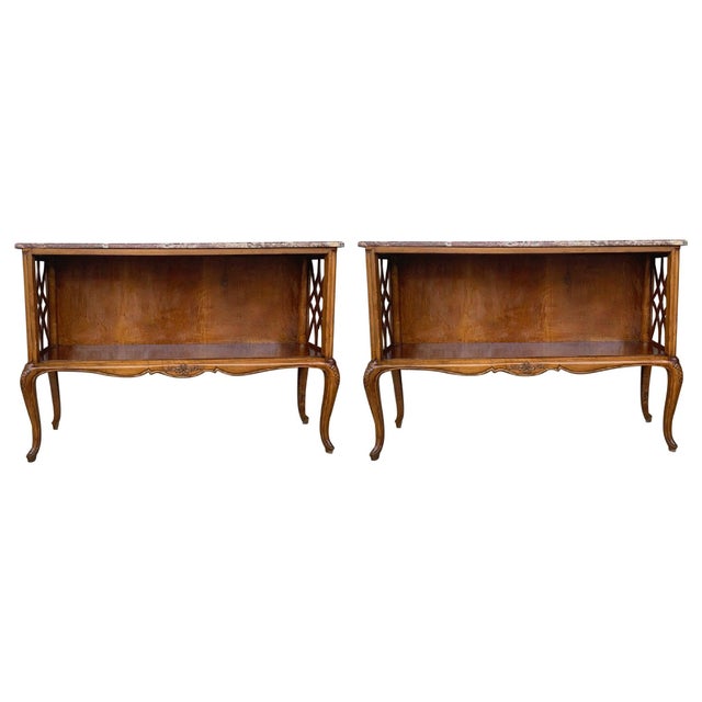 Early 20th Century Pair of French Server Sideboard Table Carved Oak Panels with open Shelve For Sale - Image 15 of 18