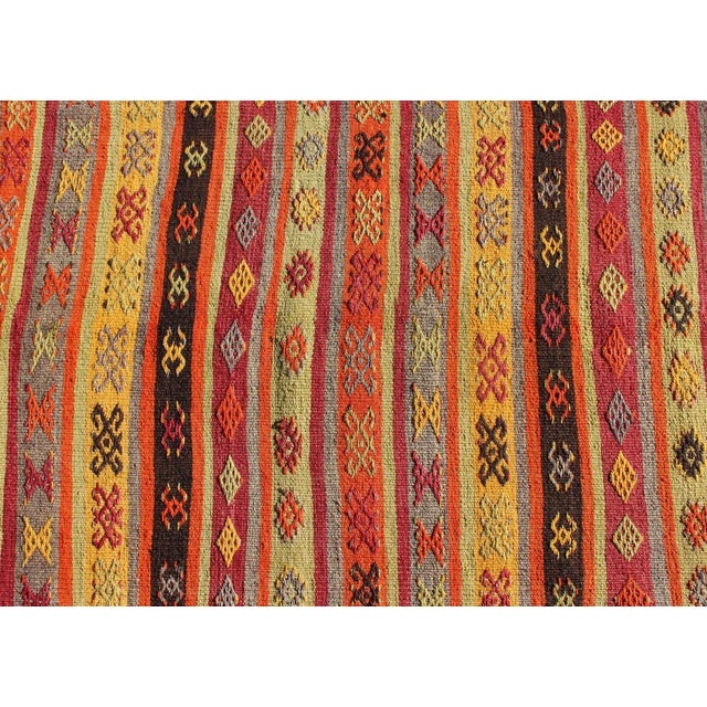 Burnt Orange Vintage Turkish Kilim Runner With Multicolor Stripes and Tribal Motifs 2'9 X 10'6 For Sale - Image 8 of 10