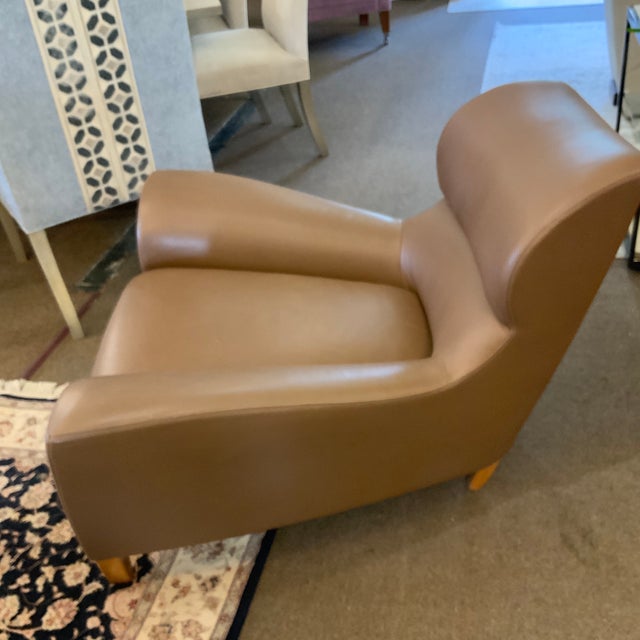 Modern David Linley Aston Chair in Brown Leather With Perforated Seat For Sale - Image 3 of 6