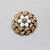 1950s round goldtone two layered circles of curled goldtone with white glass beads ribbed goldtone bead center brooch with...
