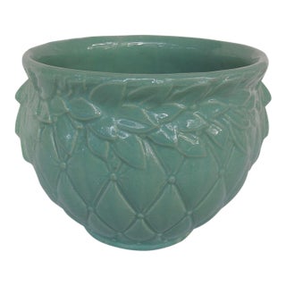 Vintage McCoy Diamond Quilted Aqua Planter For Sale