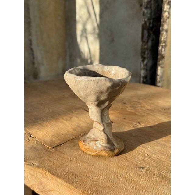 Early 21st Century Vintage Naïve Art Pottery Goblet With Hand Pressed Stem Signed Mary For Sale - Image 5 of 6