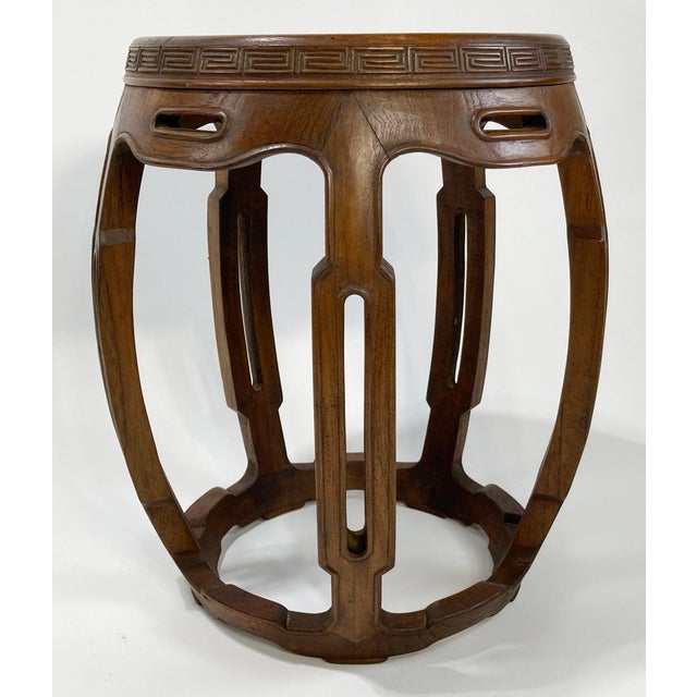 Chinoiserie Vintage Asian Carved Wood Garden Stool For Sale - Image 3 of 11