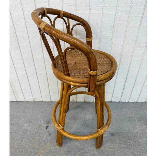1970s Vintage Rattan Swivel Bar Stools - Set of 3 For Sale - Image 5 of 6