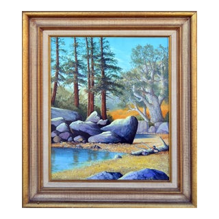 California Landscape Painting of Pond With Ducks, Signed Oil on Canvas by Luke Stamos For Sale