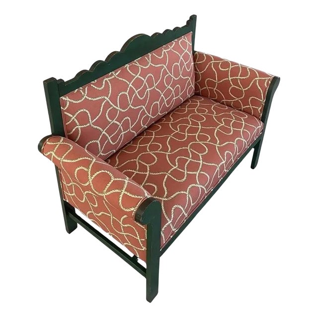 Trompe l'Œil Fornasetti-Style Surrealist Folk Art Settee Bench For Sale