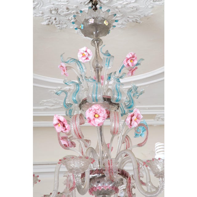 Murano Late 18th Century Eighteen-Light Ca’ Rezzonico Pink White and Blue Chandelier For Sale - Image 4 of 10