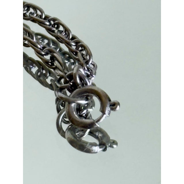 Vintage 1970s Silver Tone Butterfly Pendant Necklace With Purple Banded Agate Cabochon For Sale In New York - Image 6 of 15