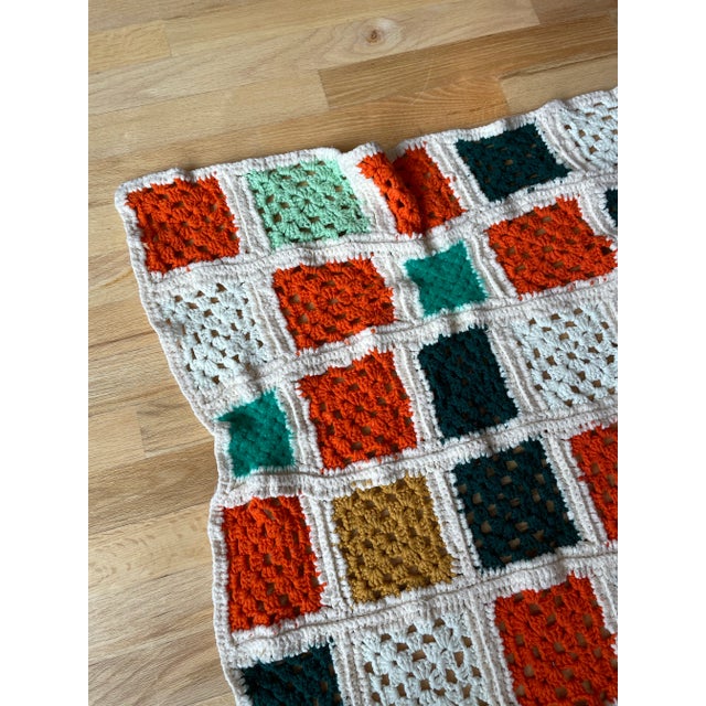 Traditional Vintage Hand Crochet Afghan Blanket For Sale - Image 3 of 9