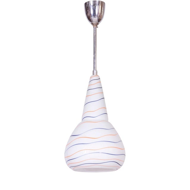 Mid-Century Czech Chromed Steel and Milk Glass Pendant Light, 1960s For Sale