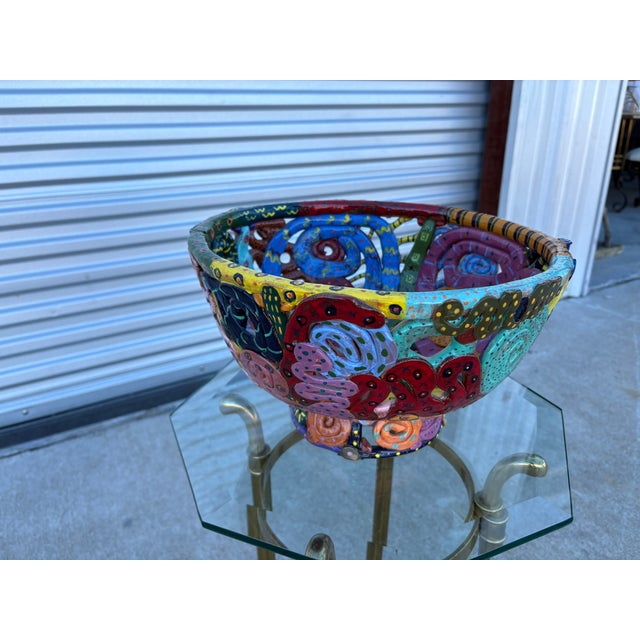 Blue Post Modern Glazed Ceramic Bowl For Sale - Image 8 of 18