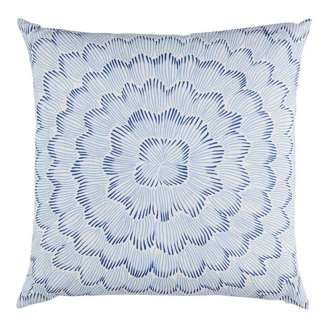 Schumacher x Celerie Kemble Featherbloom 24" Pillow in Two Blues For Sale