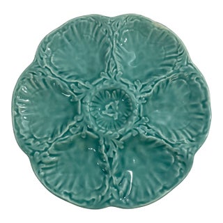 1940s French Gien Turquoise Majolica Oyster Plate For Sale