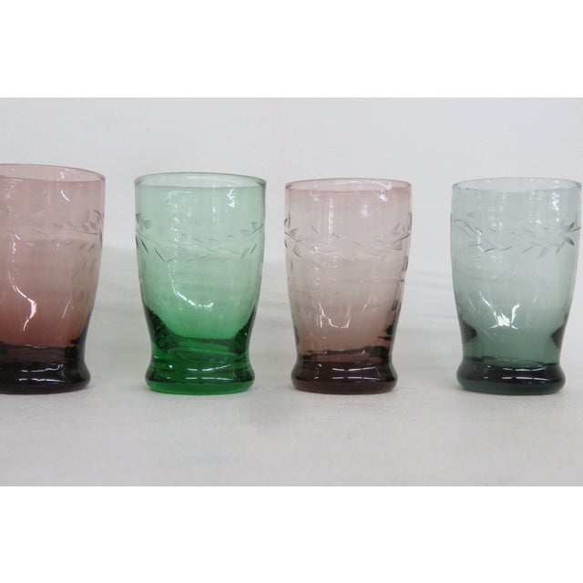 This gorgeous Set of 5 Cordial glasses are made of colored glass. This set has an elegant rounded tapered silhouette, and...