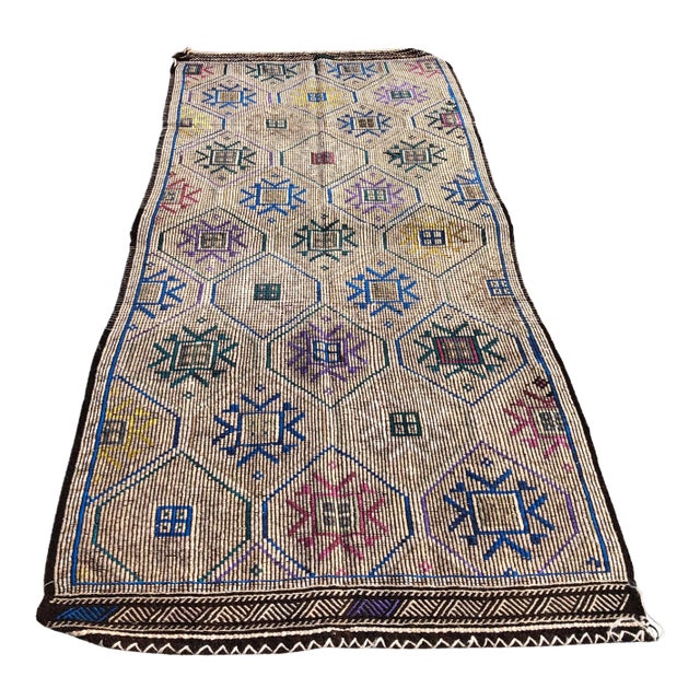 1960s Vintage Turkish Handwoven Area Rug - 4′1″ × 10′ For Sale