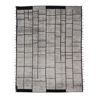 Casual Modern Wool Hand Knotted Black and White Large Scale Modern Rug For Sale