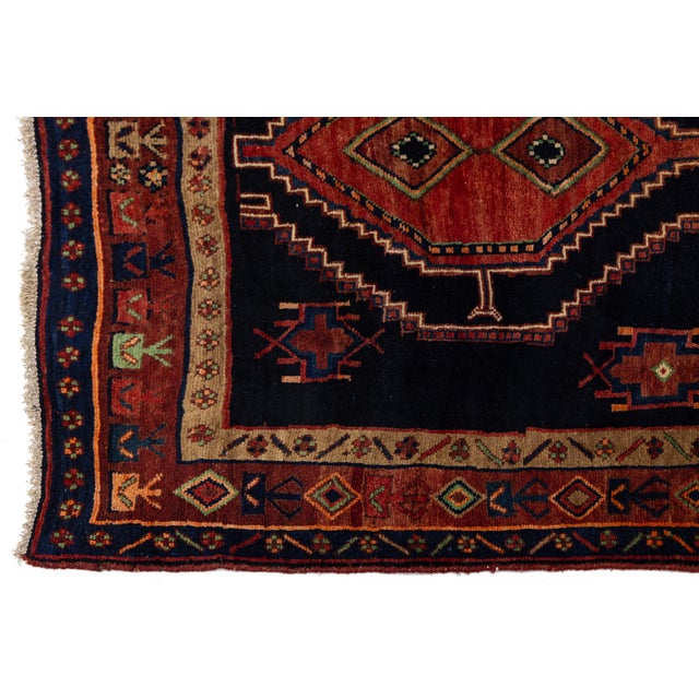 Red Mid-Century Hand-Knotted Vintage Kurdish Wool Runner With Geometric Medallions For Sale - Image 8 of 9