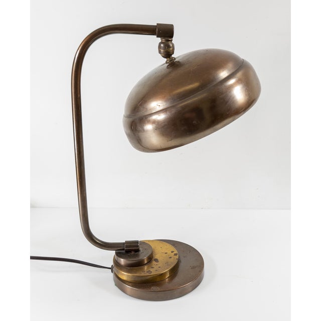 Mid-Century Modern Industrial Copper Colored Brass Table Lamp For Sale - Image 4 of 10