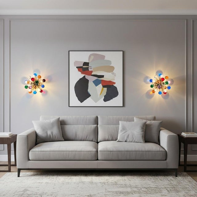 Mid-Century Modern Murano Glass and Brass Sputnik Wall Sconces, 1990s, Set of 2 For Sale - Image 3 of 16