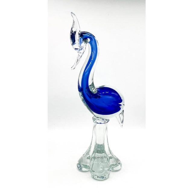 Glass Large Vintage Cobalt Blue Murano-Style Art Glass Crested Bird Sculpture – Hollywood Regency / Coastal For Sale - Image 7 of 12