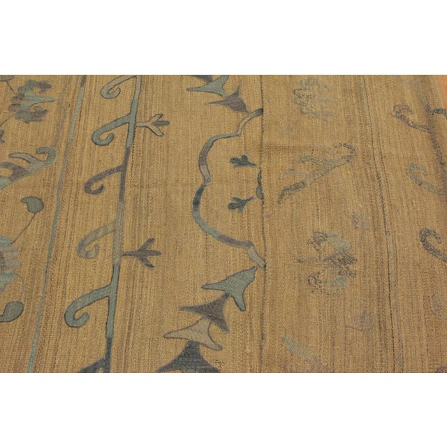 Textile 1990s Tribal Embroidered Ikat Kilim Gray/Blue Wool Rug- 5'10 X 7'10 For Sale - Image 7 of 8