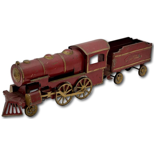 Excellent Large Early 1900s Antique American Pressed Steel Locomotive "Hill Climber" Toy Train - 25 Inches Long For Sale - Image 4 of 18