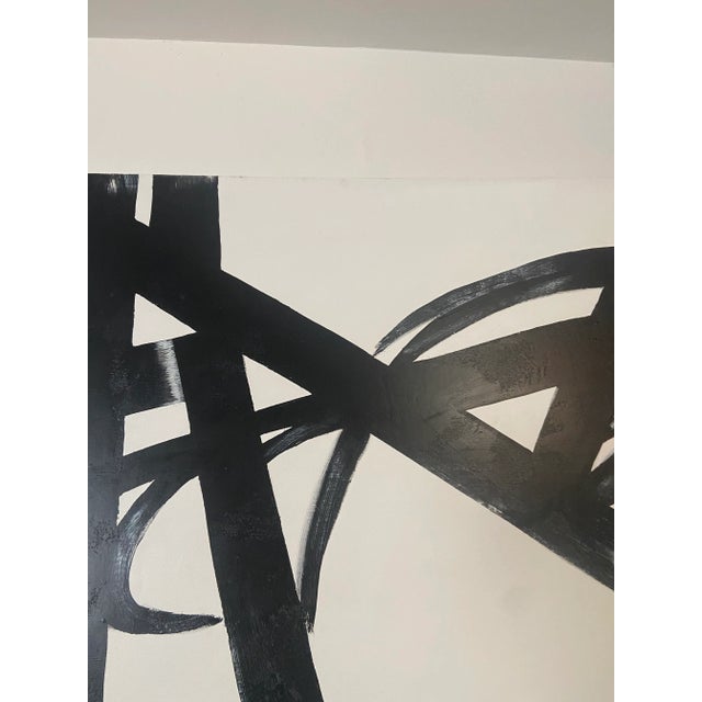 Textile Contemporary Abstract Black & White Acrylic Canvas Painting For Sale - Image 7 of 11
