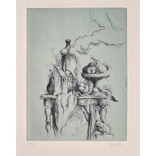 Samuel Bak, Samuel Bak Surrealist Etching Israeli Bezalel Artist "Hidden Pear", Fruit Bowl For Sale