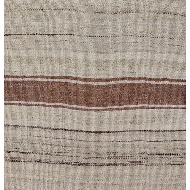 Vintage Narrow Turkish Kilim Runner With Beige and Soft Brown Stripes For Sale - Image 11 of 13